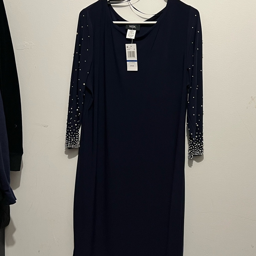 MSK new navy dress with pearls size XL NEW